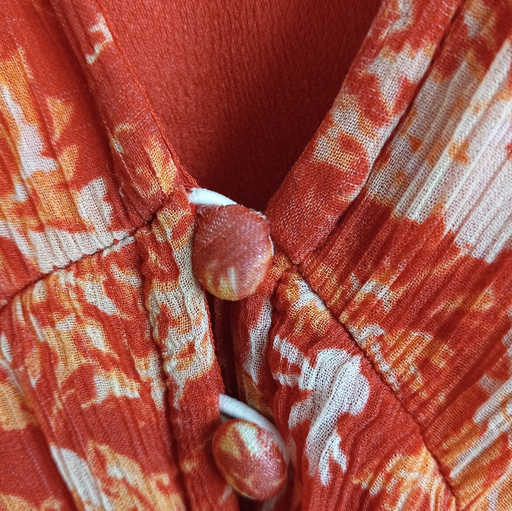 Hemant & Nandita Dawn Silk Midi Dress Orange Floral M - Picture 10 of 16